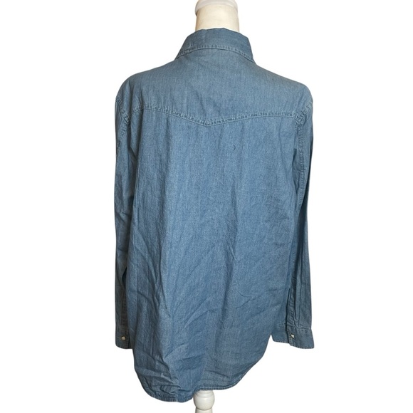 Wrangler Retro Boyfriend Style Embroidered Pearl Snap Chambray Top Large Western - Picture 6 of 12